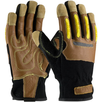 PIP 120-4100 - Maximum Safety Reinforced Kevlar Leather Shock Absorbing Gloves, Brown