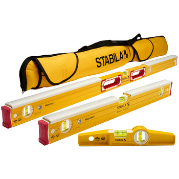 STABILA 3 piece Spirit and Torpedo Level Set, Impact Protected Dead Blow levels with carrying case