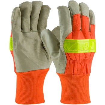 PIP 125-448 - Leather Hi-Vis Insulated Safety Gloves, Orange - 12 Pack