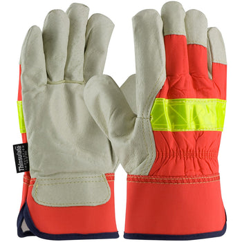 PIP 125-458 - Leather Hi-Vis Insulated Safety Gloves, Orange - 12 Pack