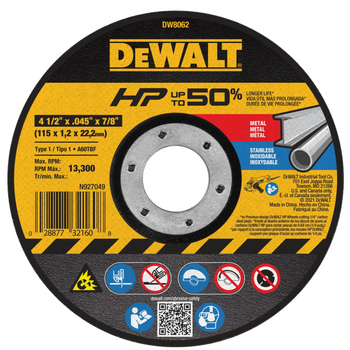 High Performance™ 4-1/2 in. x .045 in. x 7/8 in. Metal Cut-Off Wheel - DW8062 - 10 Pack