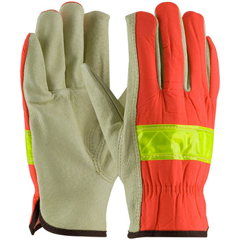 PIP 125-368 - Leather Hi-Vis Drivers Safety Gloves, Orange - 12 Pack