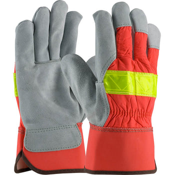 PIP 125-7563 - Leather Hi-Vis Palm Safety Gloves, Orange, Large - 12 Pack