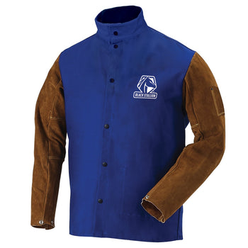 BLACK STALLION FRB9-30C/BS - FR Leather Cotton Hybrid Welding Jacket, Blue