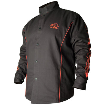 BLACK STALLION BX9C - BSX FR Cotton Welding Jacket, Black w/ Red Flames